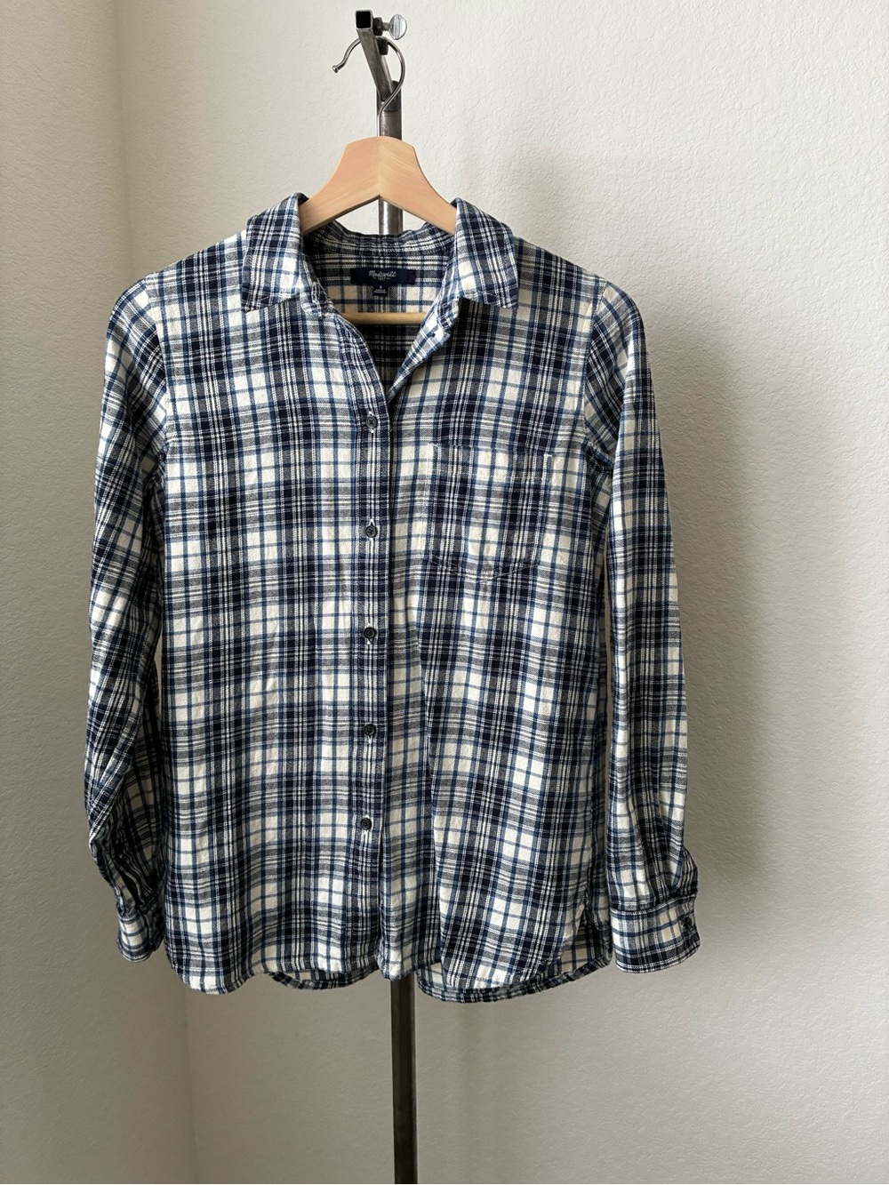 Madewell sz S Flannel Cream Blue Green Long Sleeve Classic Gorpcore Utility West